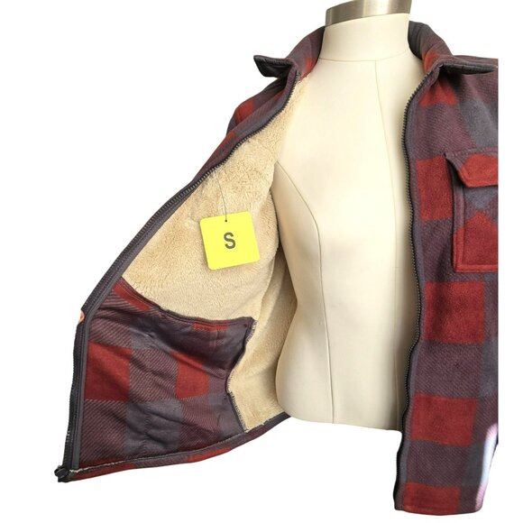 Mens Red & Gray Plaid Fleece Jacket Full Zip Size Small Voyager NWT JJ4109 - Picture 8 of 16